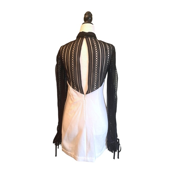 Self-Portrait Monochrome Crepe Mini Dress Women’s US 0 Bow Guipre Lace - Picture 5 of 16